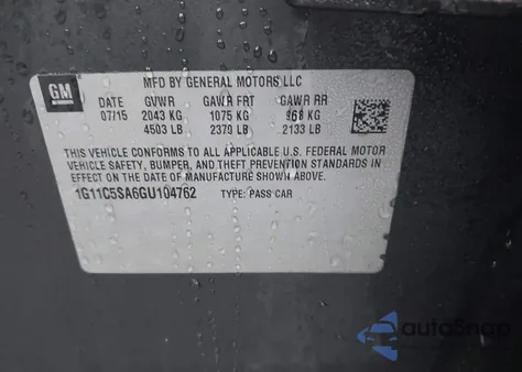 2016 Chevrolet Malibu Limited Lt из США, поврежденный, VIN 1G11C5SA6GU104762